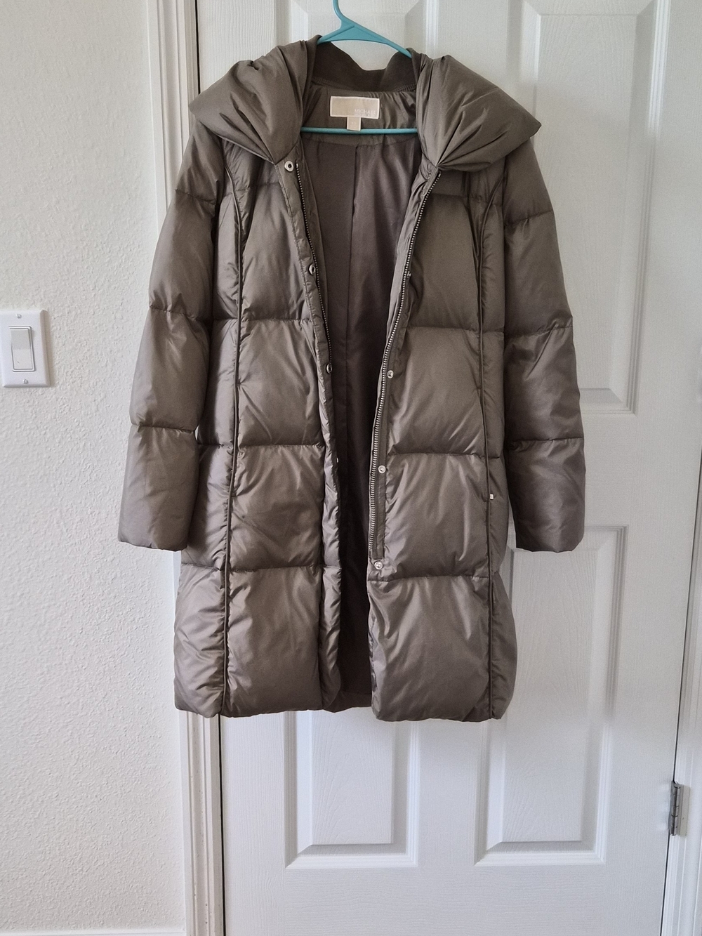 Micheal Kors Down Long Quilted Hooded Puffer Coat - Taupe